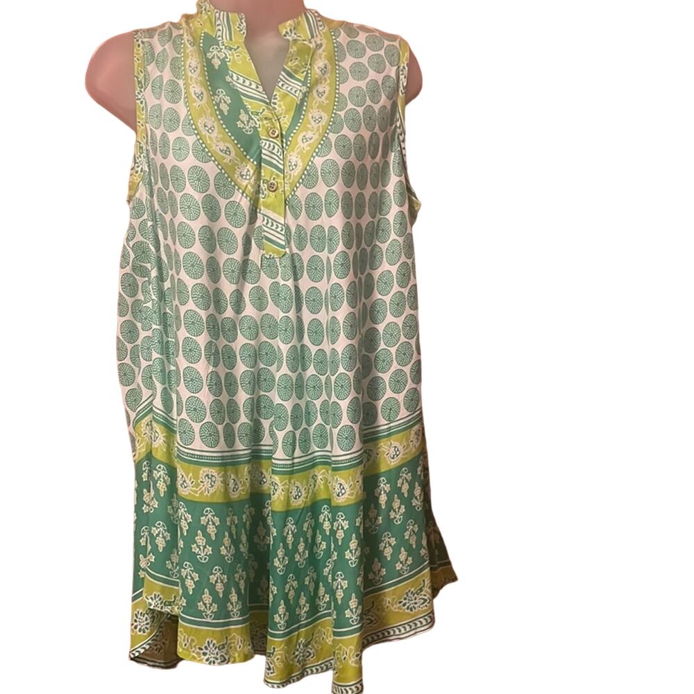Seven Islands Womens Lg Tunic Sleeveless Green Tones Lightweight Rayon NWT